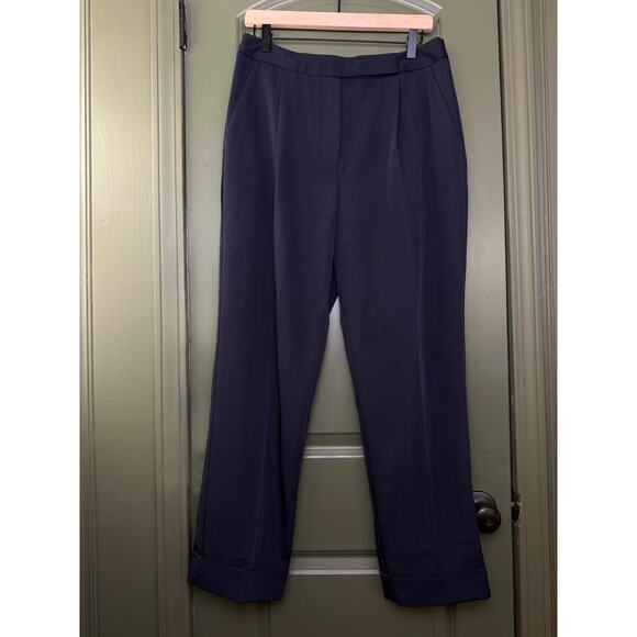 NWT Tuckernuck Navy Blue Pleated Duncan Trouser Pants High Rise Straight Leg 8 - Picture 2 of 7